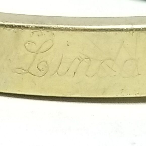 Vintage Engraved ID Bracelet, Linda Love Jim Gold Tone Stretch Band Bangle - Picture 4 of 7